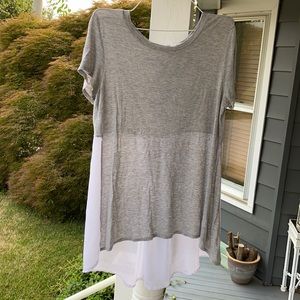 Three Seasons Maternity grey & sheer short-sleeve top, size L.